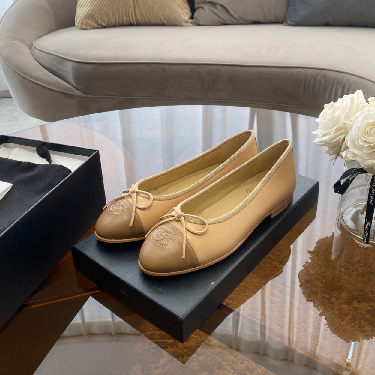 zCHANE.L Ballet Flats Beige Brown Lambskin