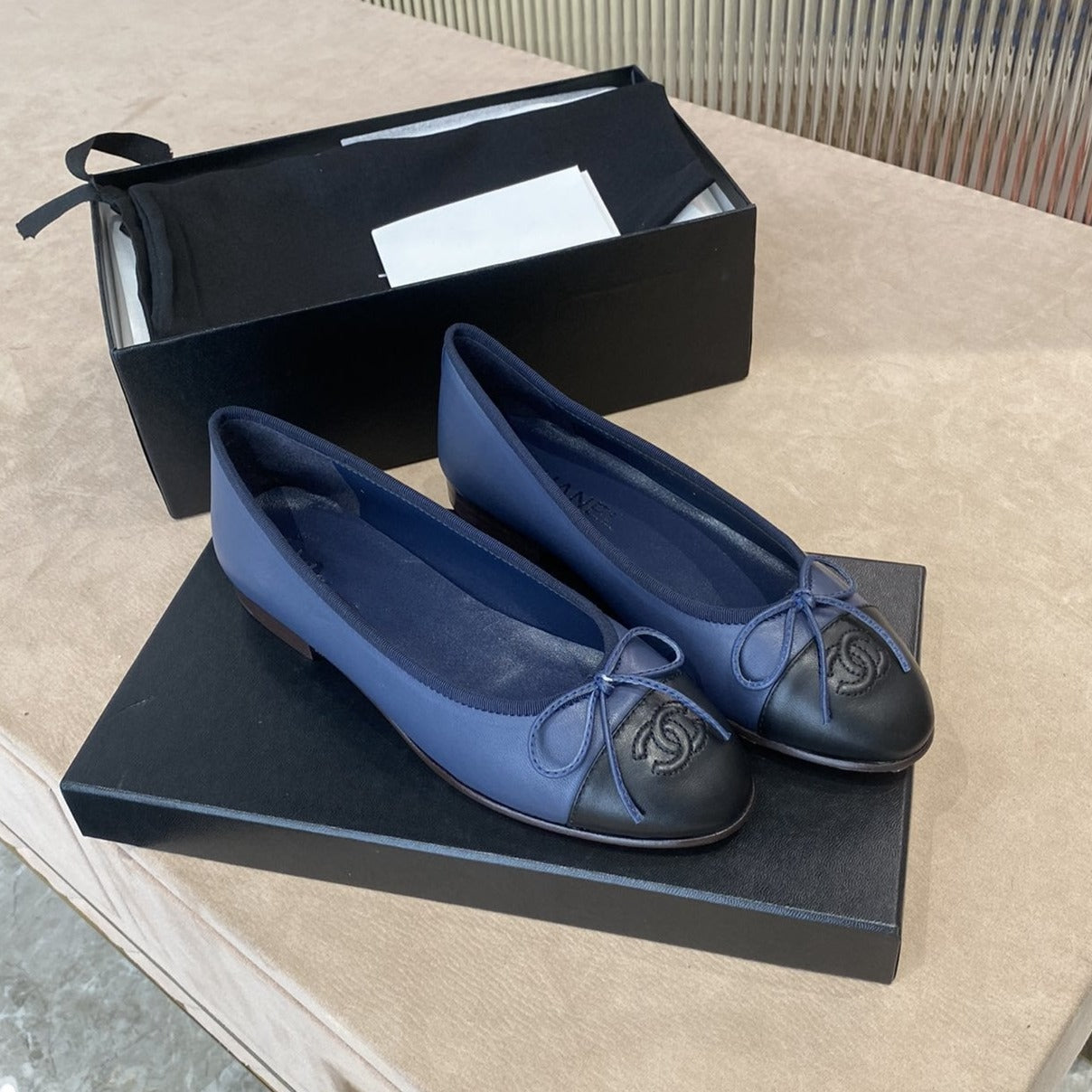 zCHANE.L Ballet Flats Dark Blue Black Lambskin
