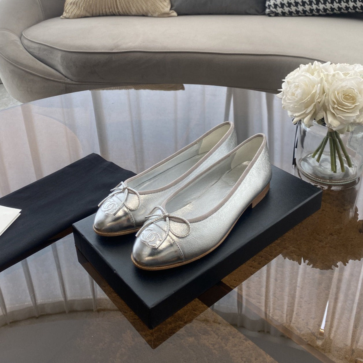zCHANE.L Ballet Flats Silver Lambskin