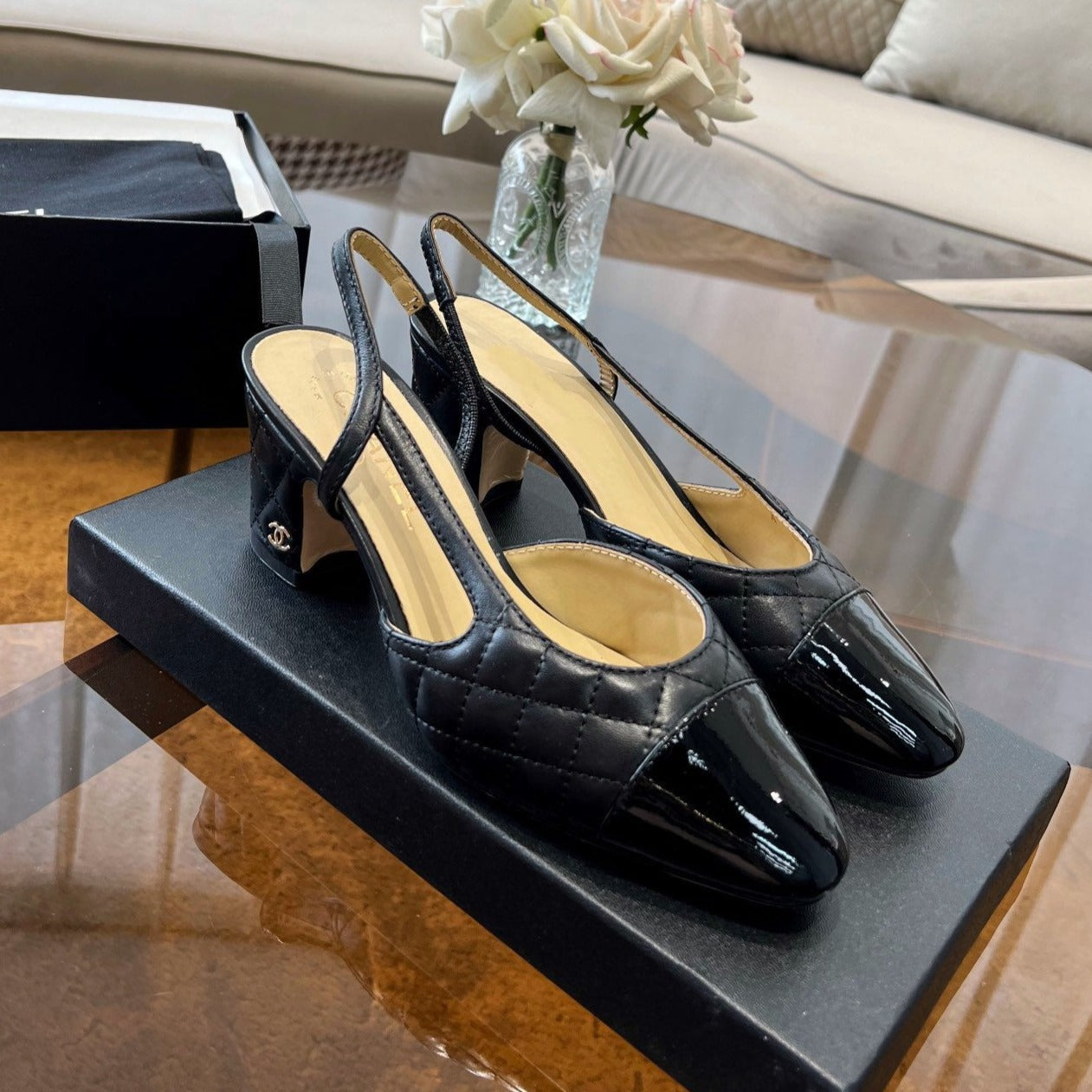 zCHANE.L Slingbacks Black Quilted Calfskin