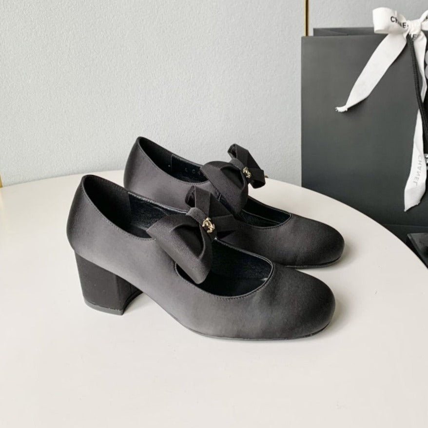 zCHANE.L Mary Jane 60 Black Calfskin Silk Bow
