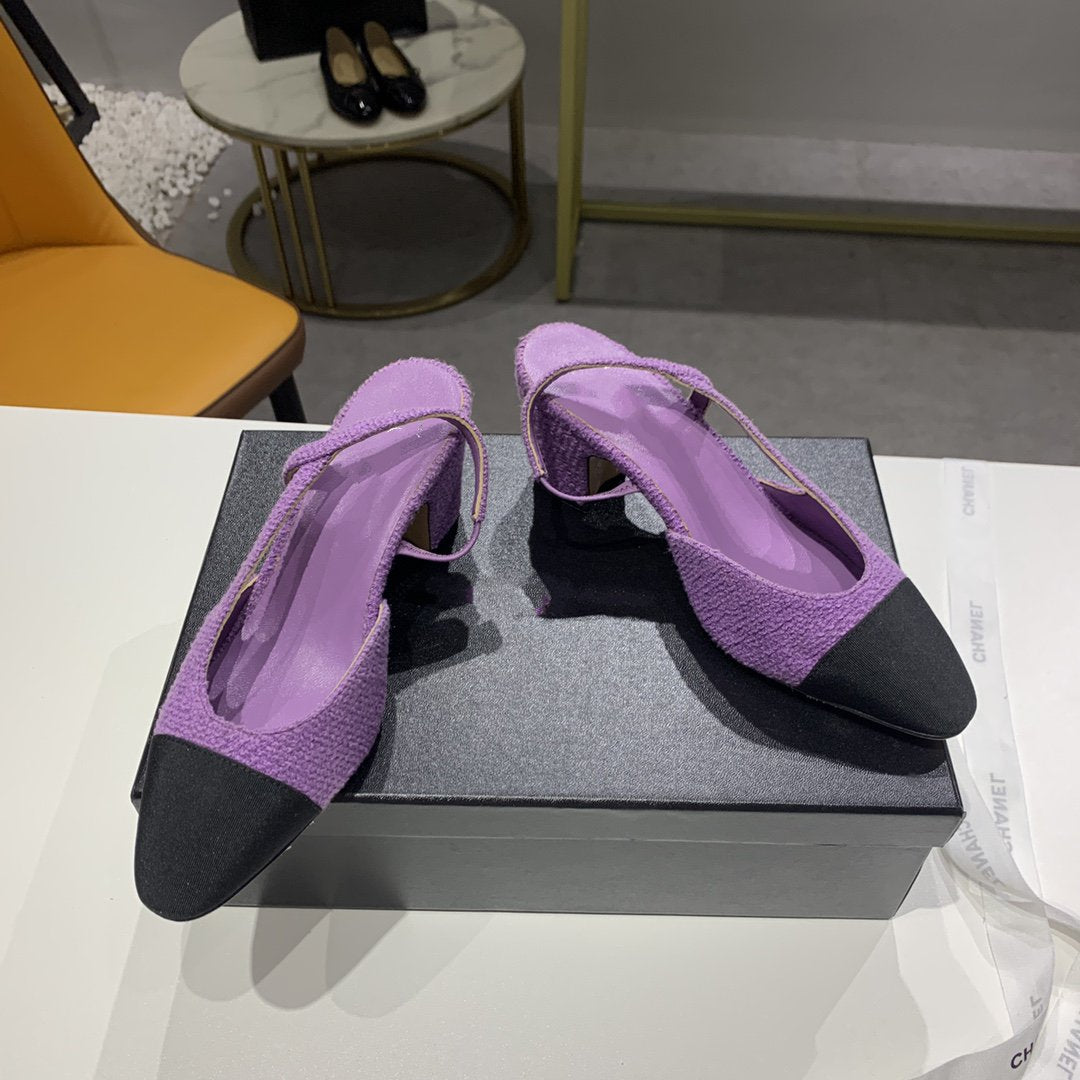 zCHANE.L High Heel 50 Slingbacks Purple Black Lambskin Tweed