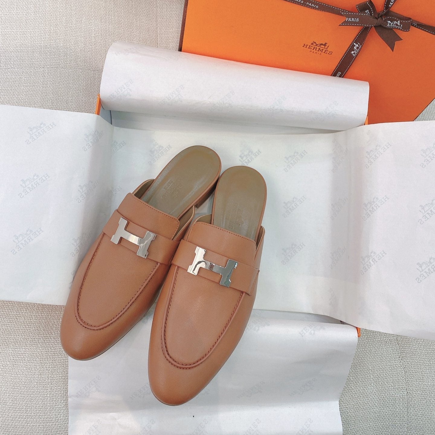 zHERME.S Mule Cider Orange Cowhide 348037