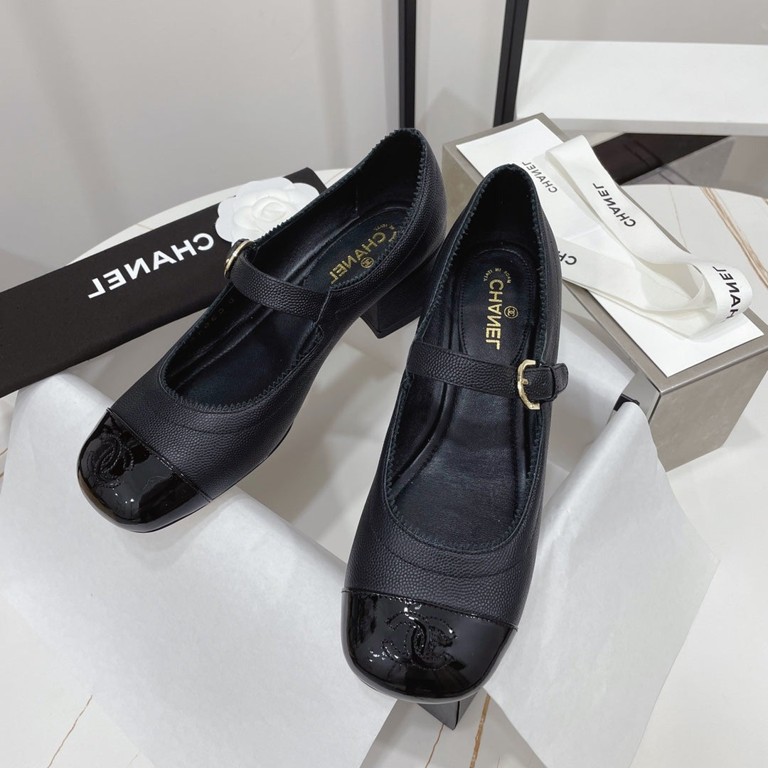 zCHANE.L Cc Mary Jane Block Heel Black Sheepskin