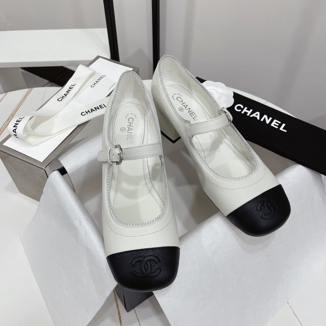 zCHANE.L Cc Mary Jane Block Heel White Sheepskin