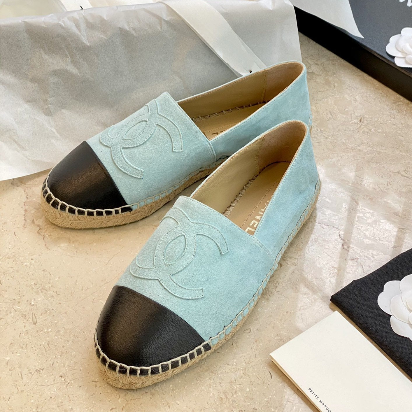 zCHANE.L Espadrilles Cloud Blue Suede Black Lambskin