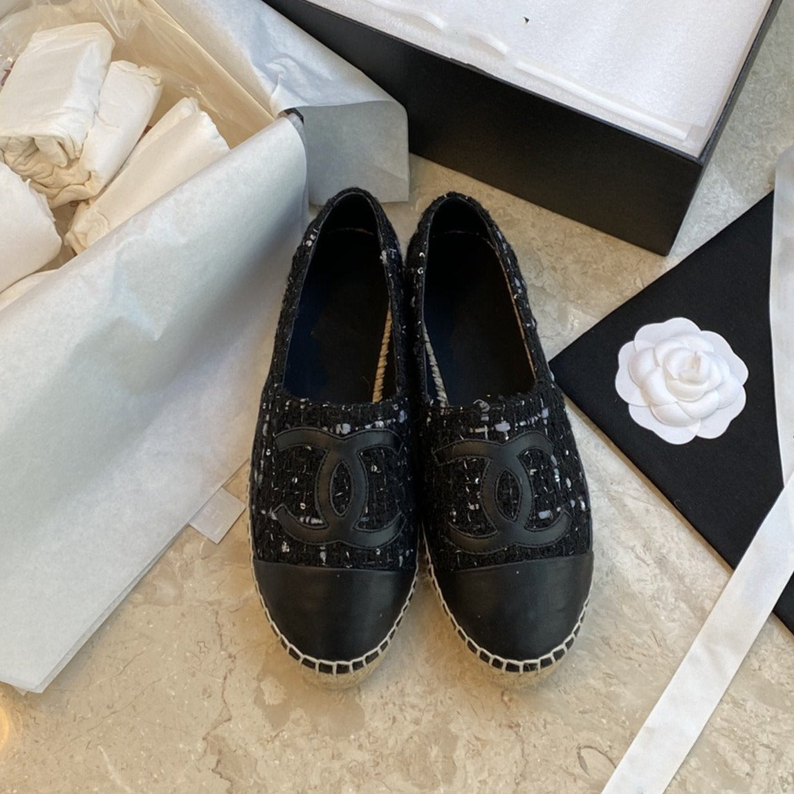 zCHANE.L Espadriles Black White Tweed Black Lambskin