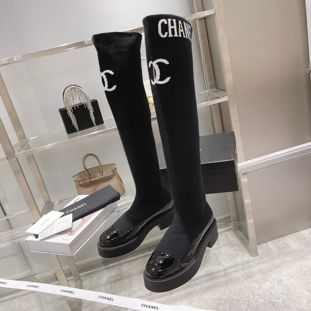 zCHANE.L Cc High Boots 45Mm Black Stretch Wool And Cowhide