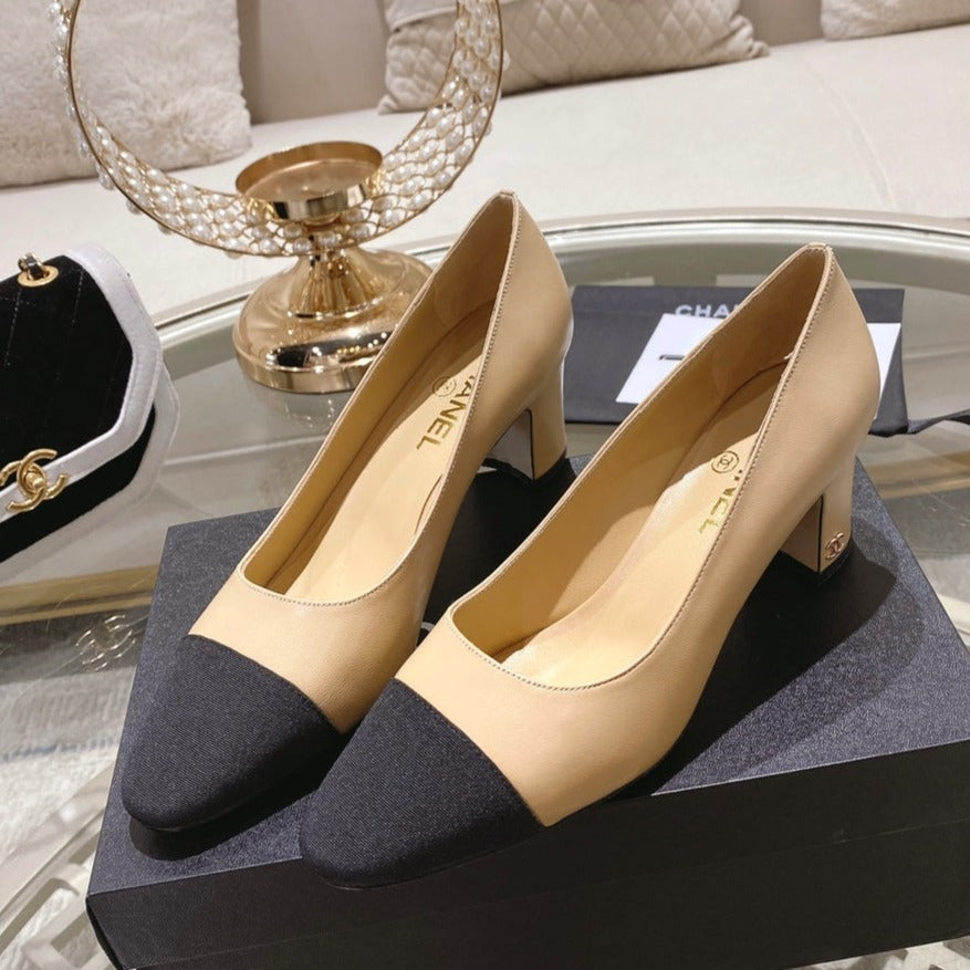 zCHANE.L Cc Pump 6.5 Beige Black Lambskin