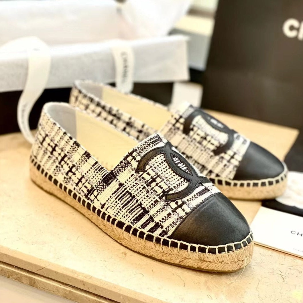 zCHANE.L Espadrilles White Black Tweed Black Lambskin