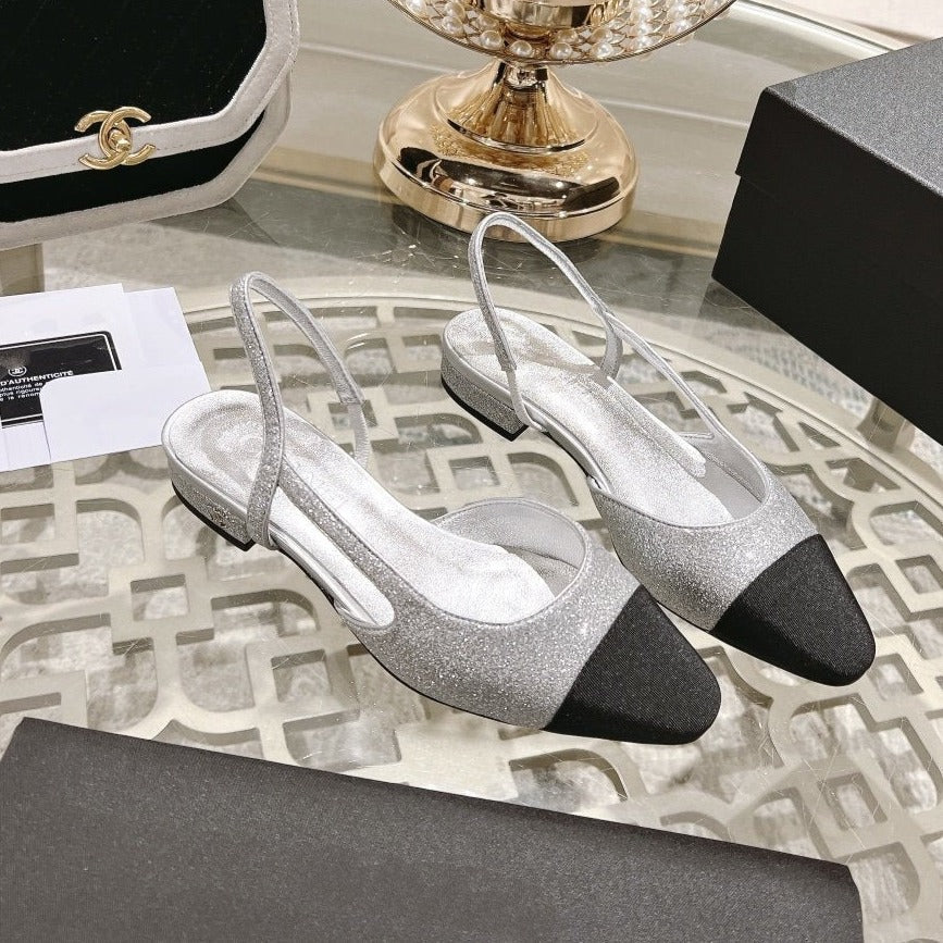 zCHANE.L Slingback 2.5 Glitter Silver Black Grosgrain