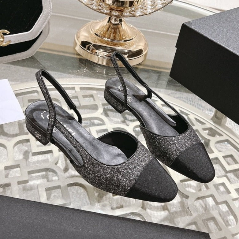 zCHANE.L Slingback 2.5 Glietter Grey Black Grosgrain