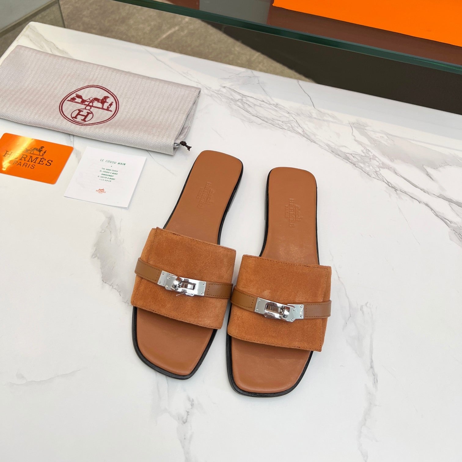 zHERME.S Giulia Sandal Tan Suede Tan Calfskin
