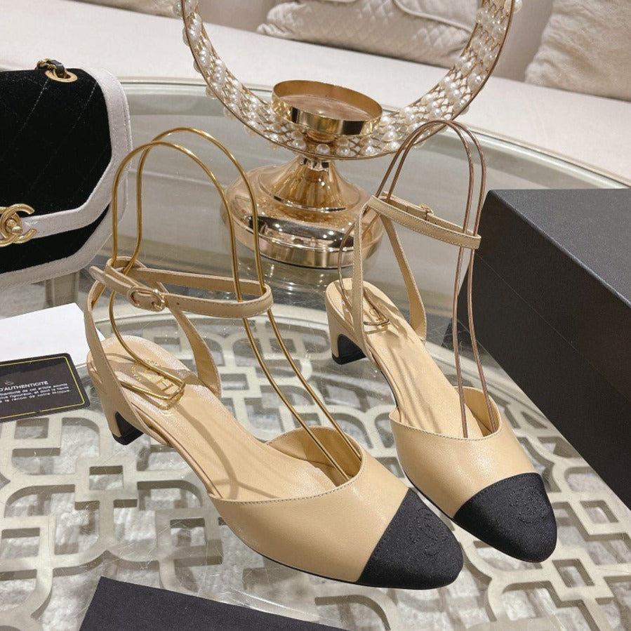 zCHANE.L High Slingbacks Beige Black Lambskin Grosgrain