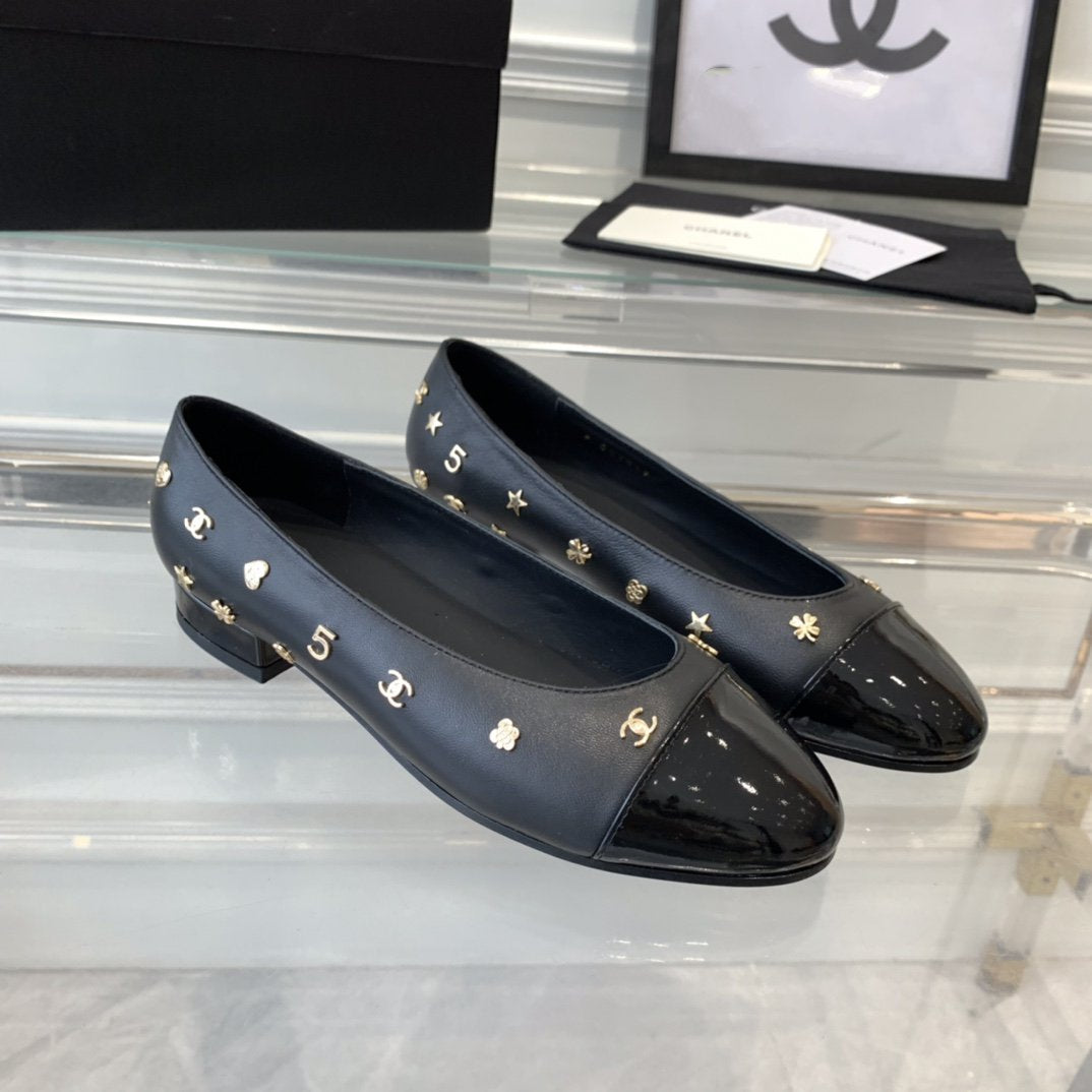 zCHANE.L Ballet Flat All Black Lamskin With Multi Logo