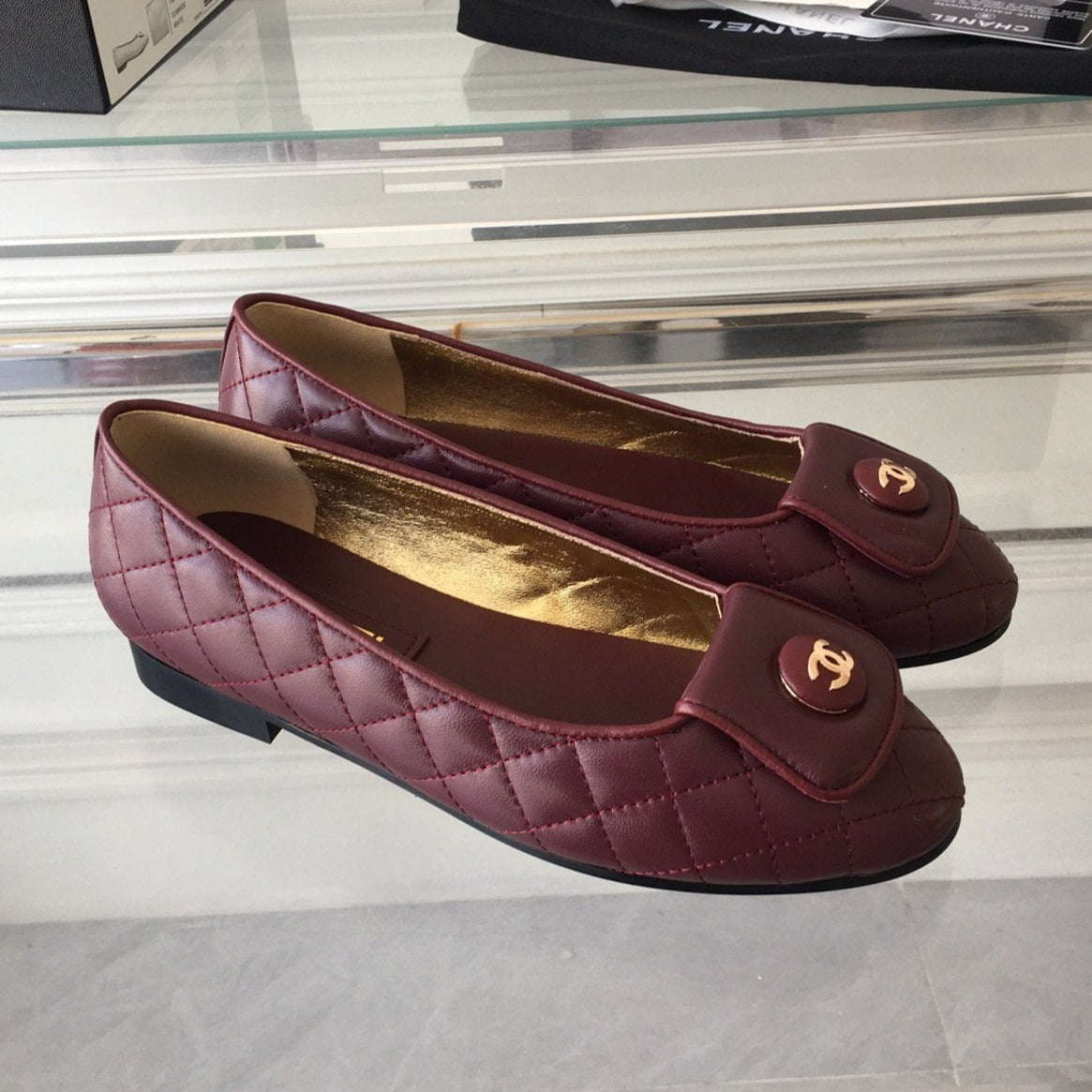 zCHANE.L Ballet Flat Quilted Wine Gold Cc Lock