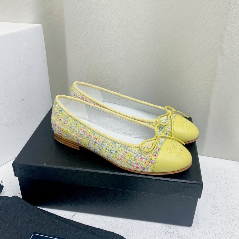 zCHANE.L Ballet Flat Yellow Red Blue Tweed Grosgrain