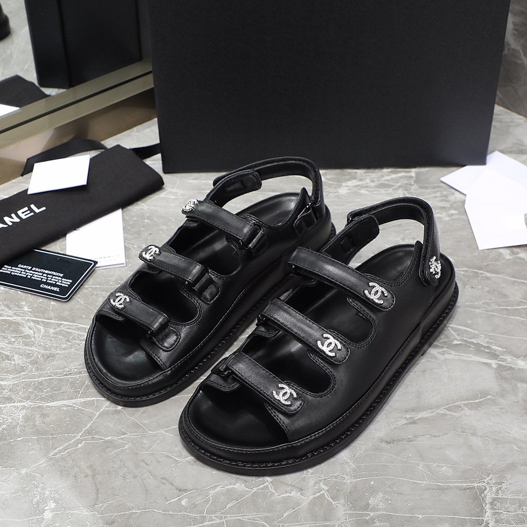 zCHANE.L dad sandal black calfskin silver cc