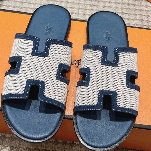 zHERME.S Izmir Sandals Blue Fabric Calfskin 294942