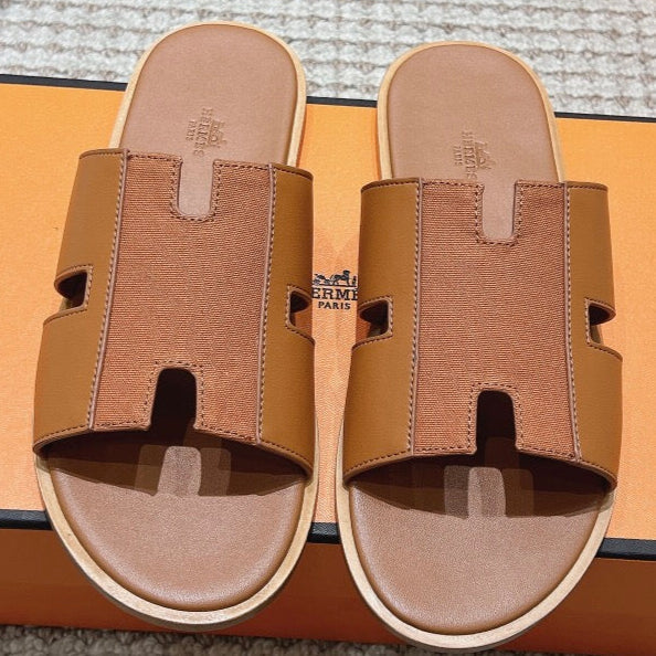 zHERME.S Izmir Sandals Brown Fabric Calfskin 294952