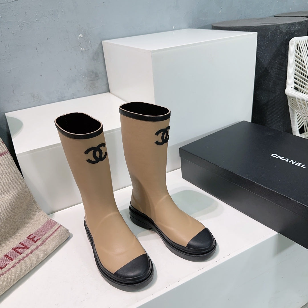 zCHANE.L Cc Rain Boot Beige Black Rubber