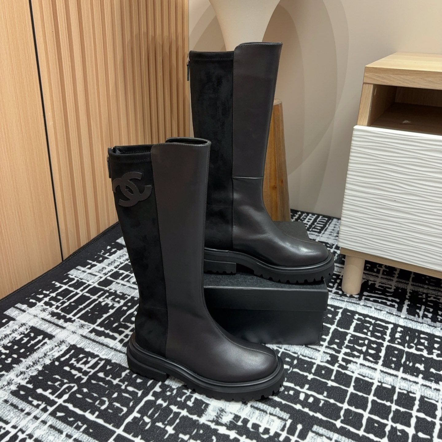 zCHANE.L Cc High Boots 45Mm Plain Black Calfskin And Suede