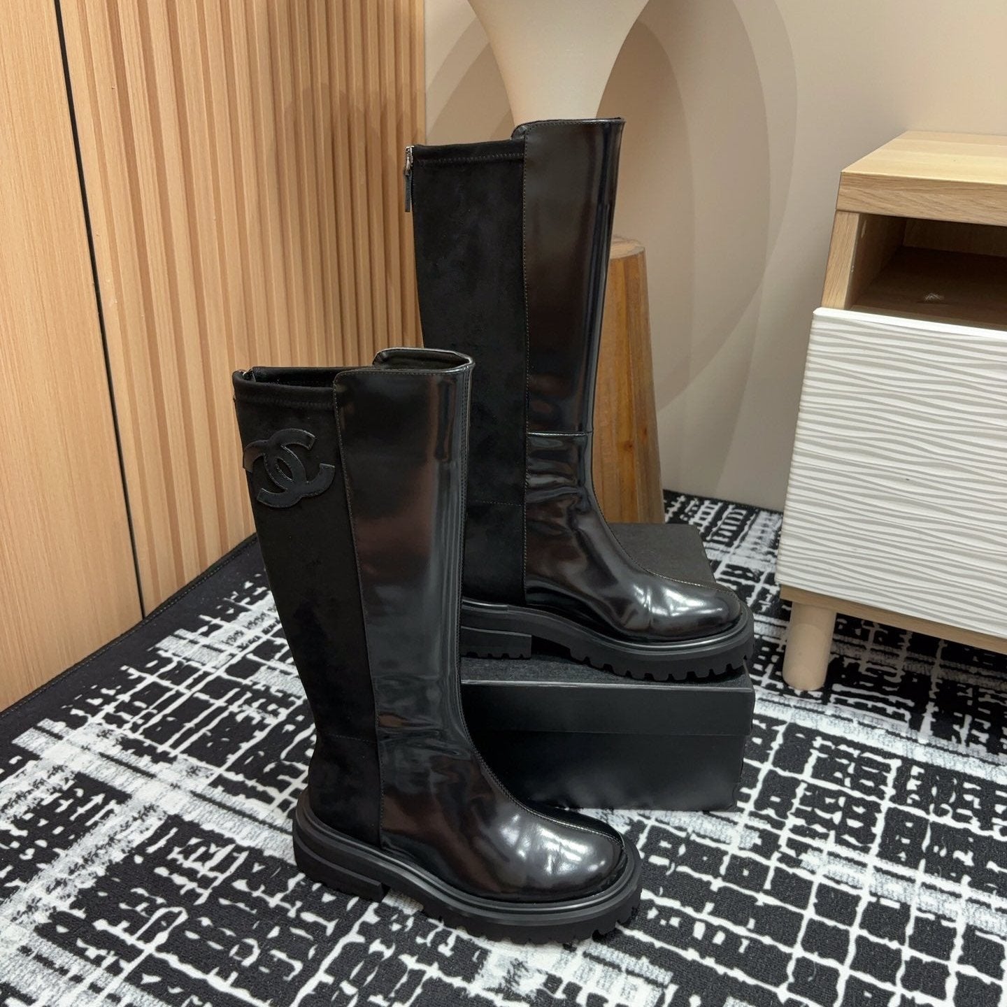zCHANE.L Cc High Boots 45Mm Glossy Black Calfskin And Suede
