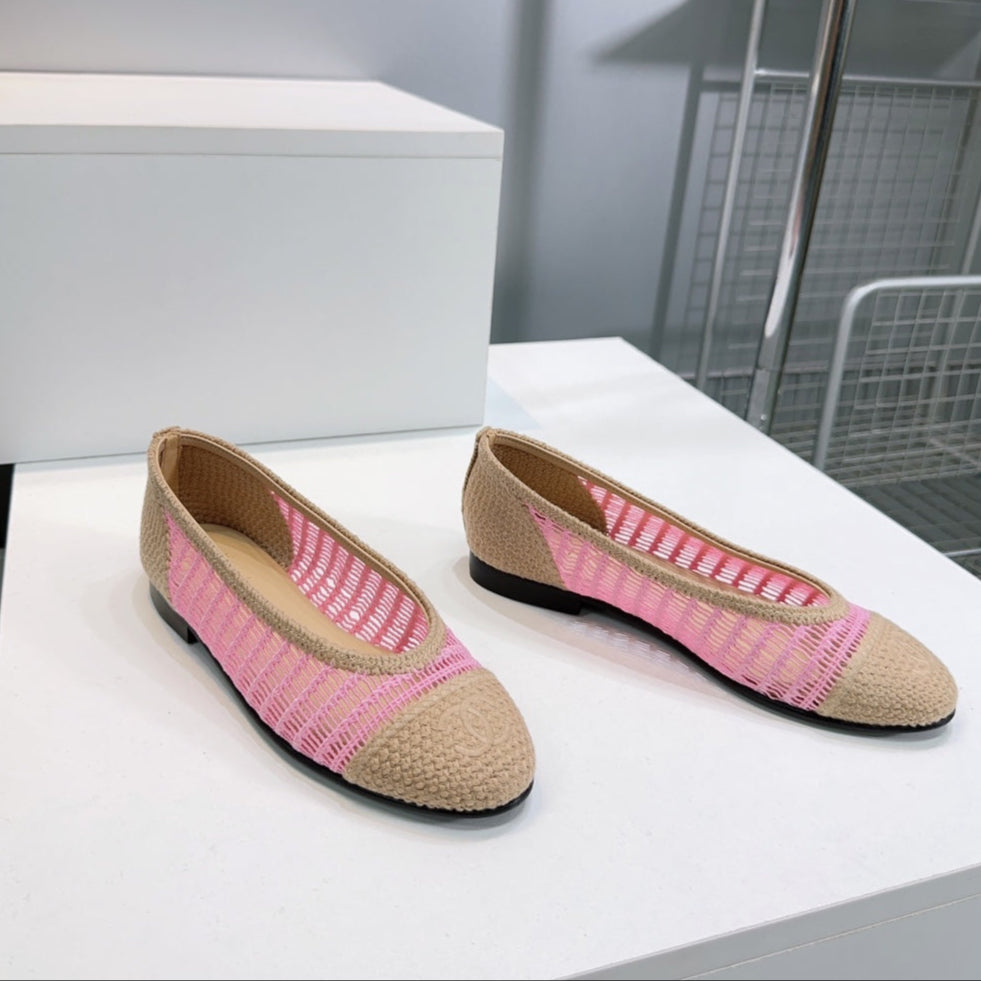 zCHANE.L 25 Ballet Flat Pink Beige Raffia