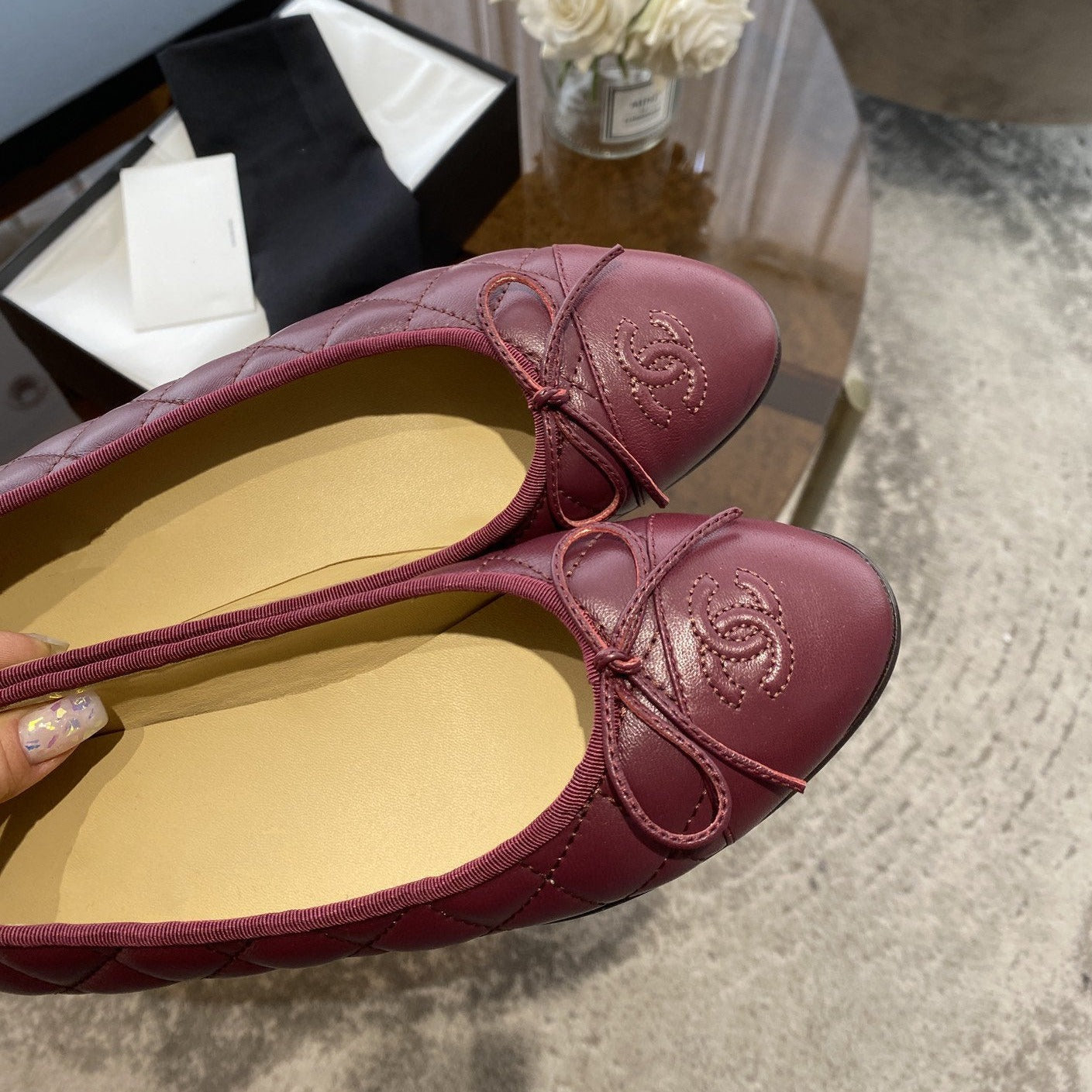 zCHANE.L Ballet Flats Burgundy Quilted Lambskin