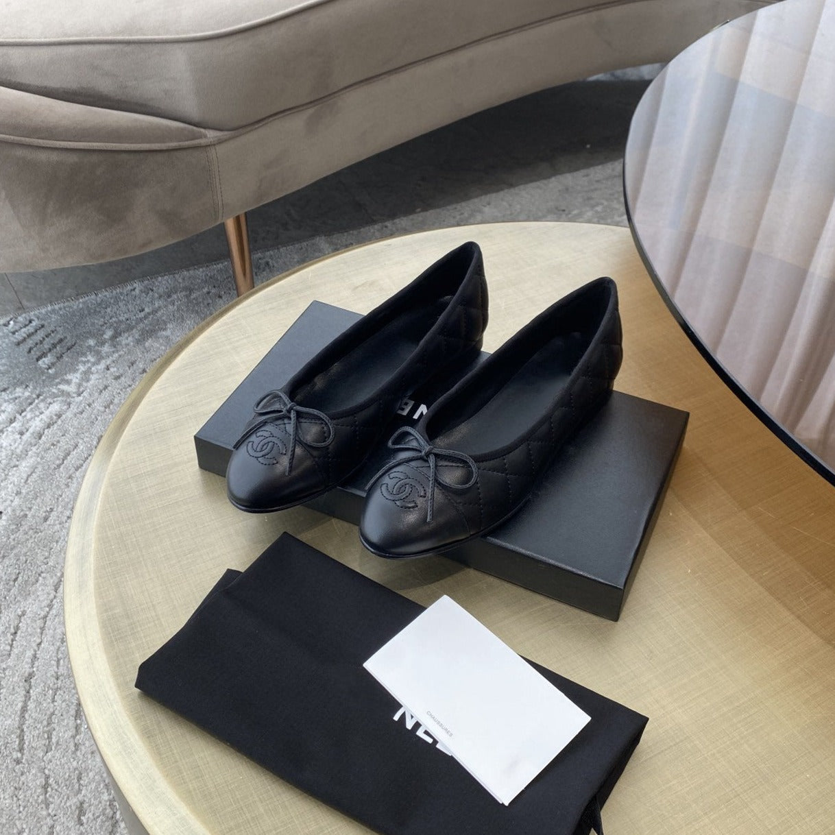 zCHANE.L Ballet Flats All Black Quilted Lambskin