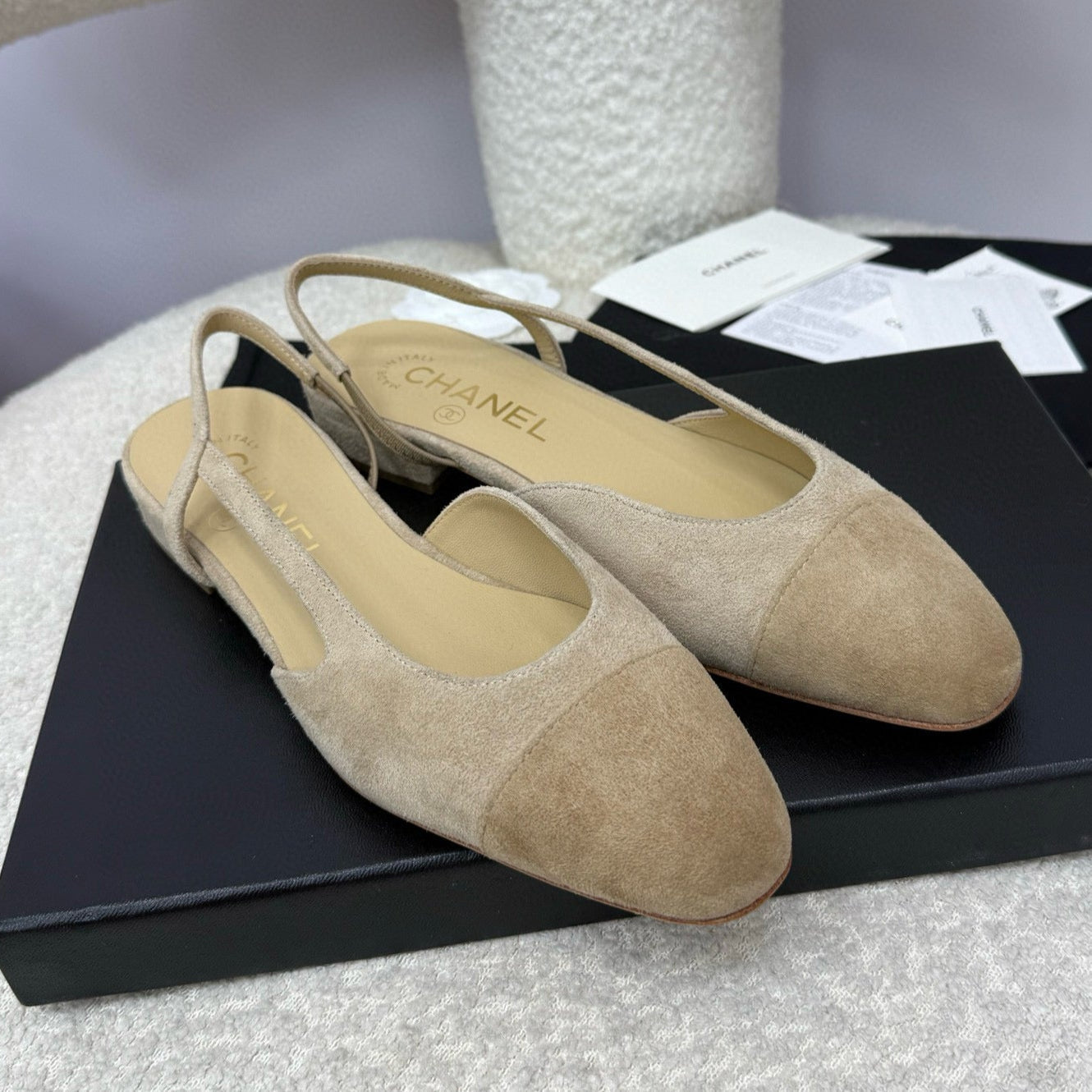 zCHANE.L Cc 25A Slingback Flat Dark Beige Suede