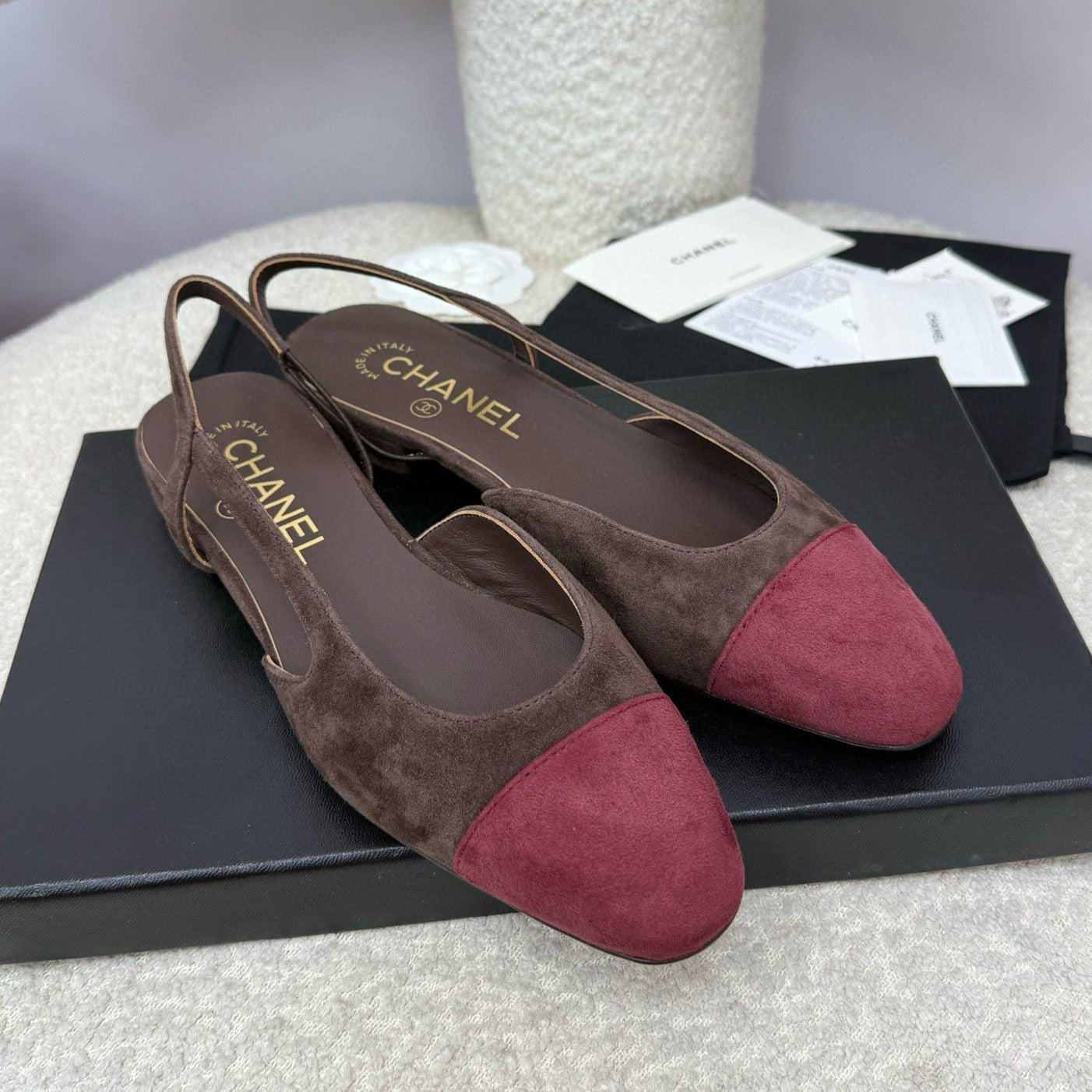 zCHANE.L Cc 25A Slingback Flat Chocolate Dark Red Suede