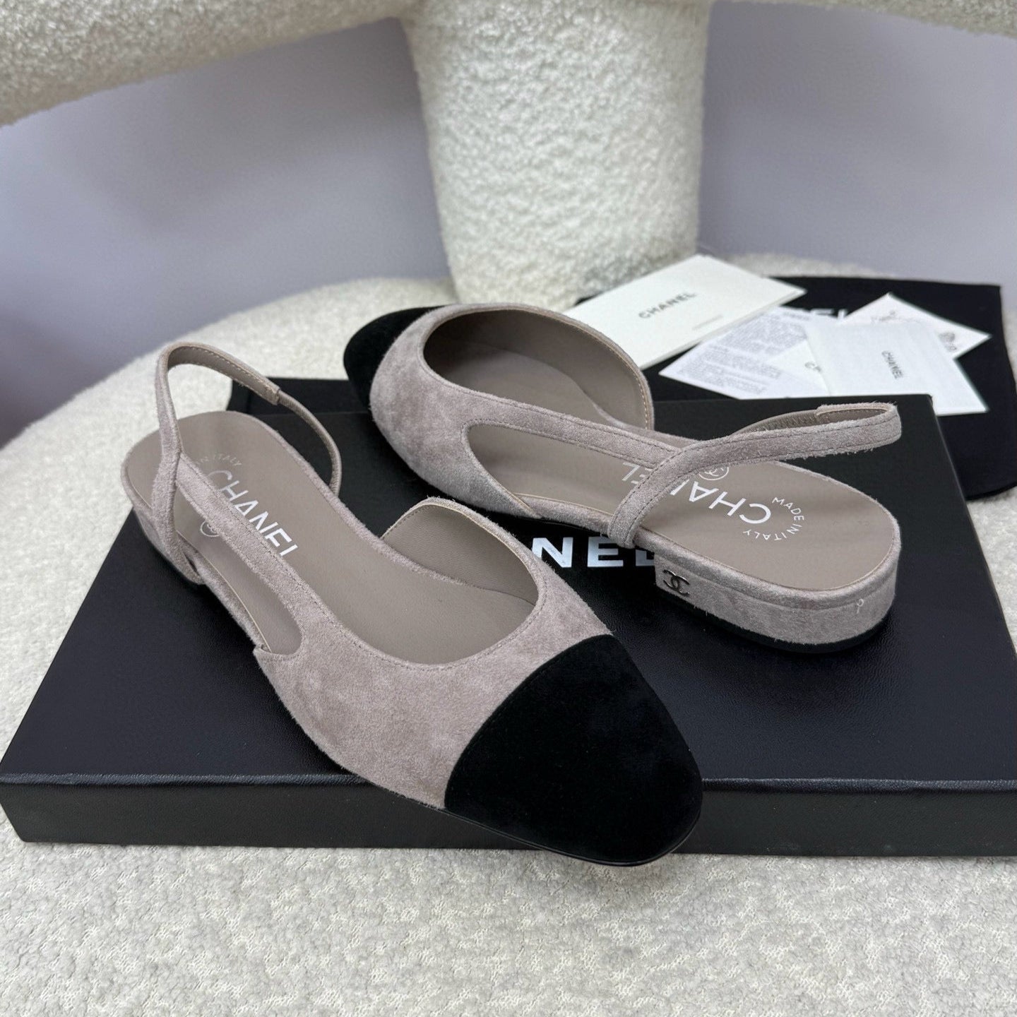 zCHANE.L Cc 25A Slingback Flat Grey Black Suede