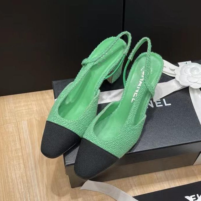 zCHANE.L High Heel 50 Slingbacks Green Black Lambskin Tweed