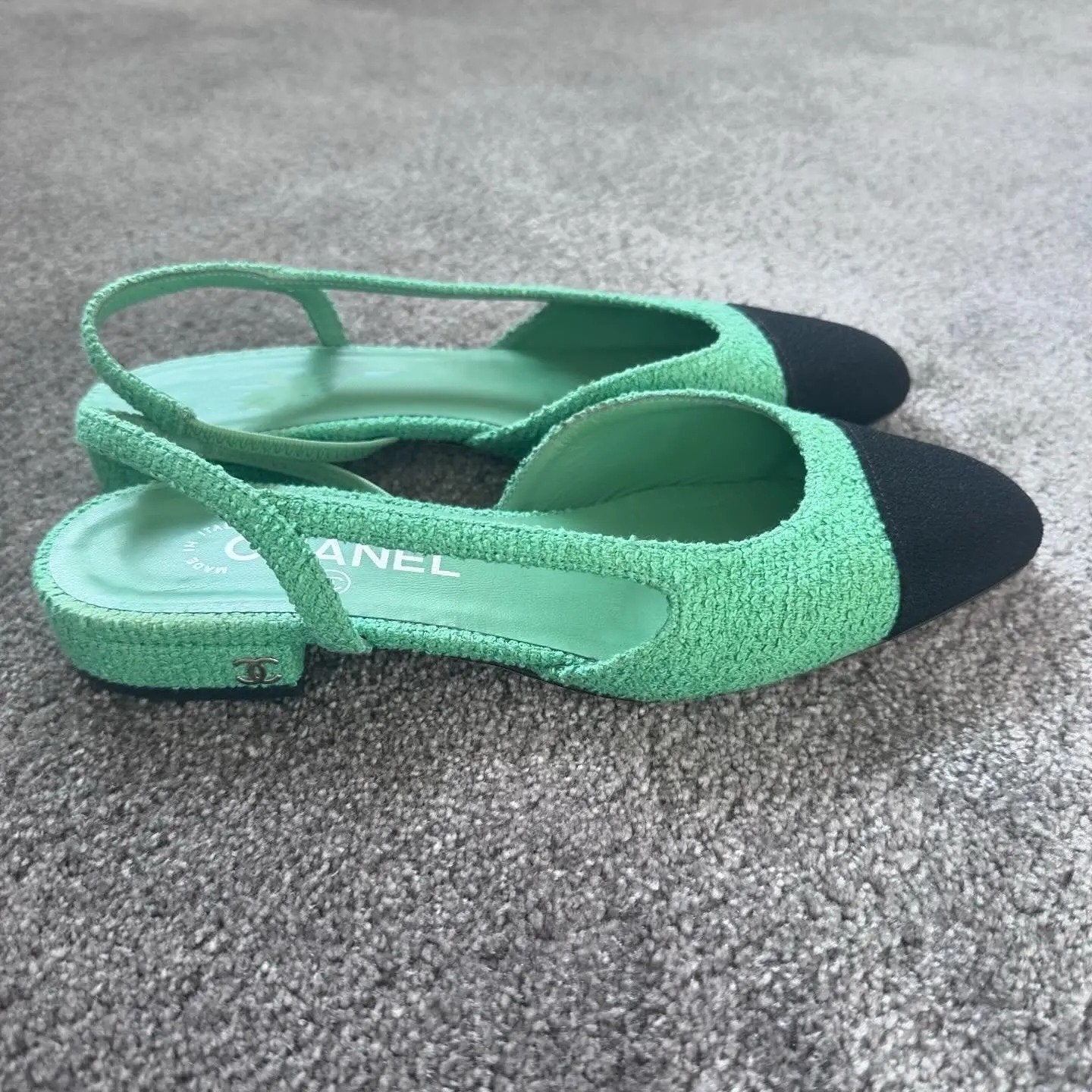 zCHANE.L Slingbacks Green Black Lambskin Tweed