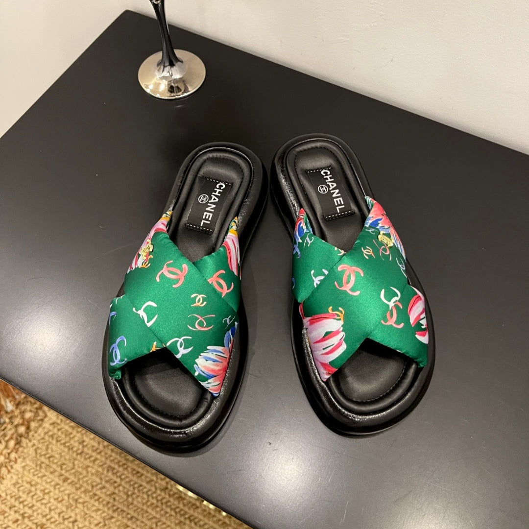 zCHANE.L 25 Platform Slide Green Cloth Sheepskin 334743