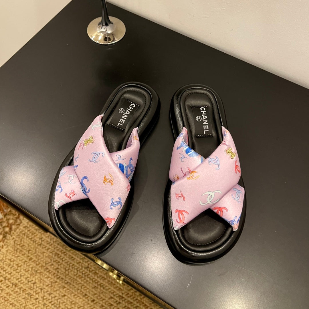 zCHANE.L 25 Platform Slide Pink Cloth Sheepskin 334744