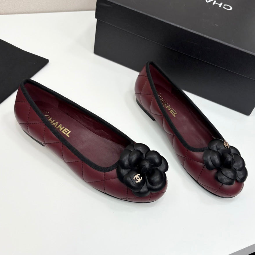 zCHANE.L 25 Ballet Flat Flower Burgundy Quilted Calfskin