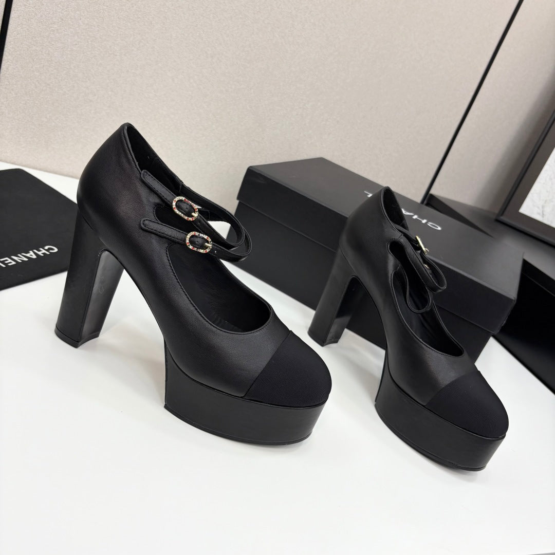 zCHANE.L Cc 25S Mary Jane Platform 11Cm Black Calfskin Grosgrain