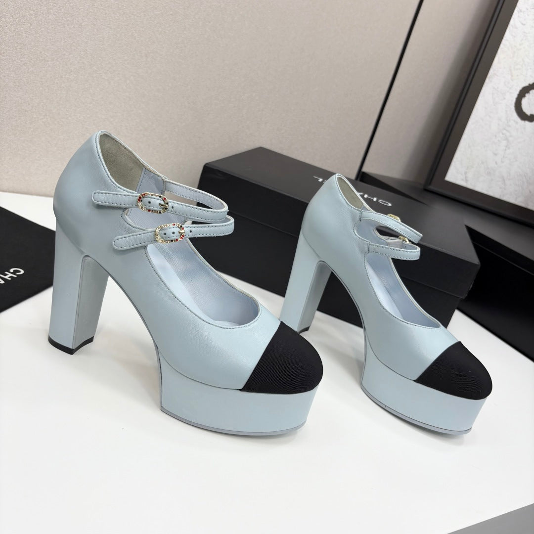 zCHANE.L Cc 25S Mary Jane Platform 11Cm Cloud Blue Calfskin Grosgrain