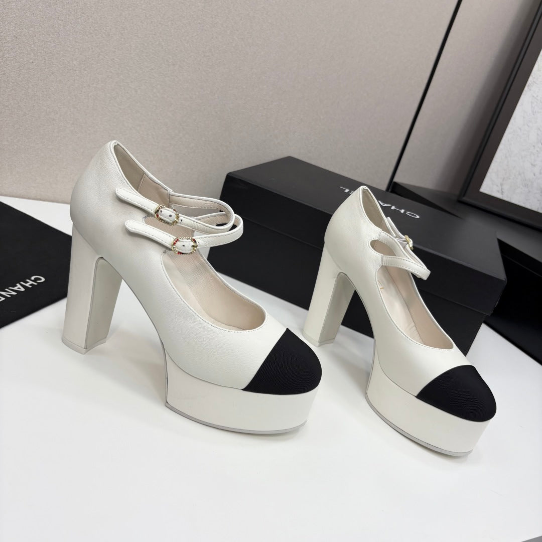 zCHANE.L Cc 25S Mary Jane Platform 11Cm Cream Calfskin Grosgrain