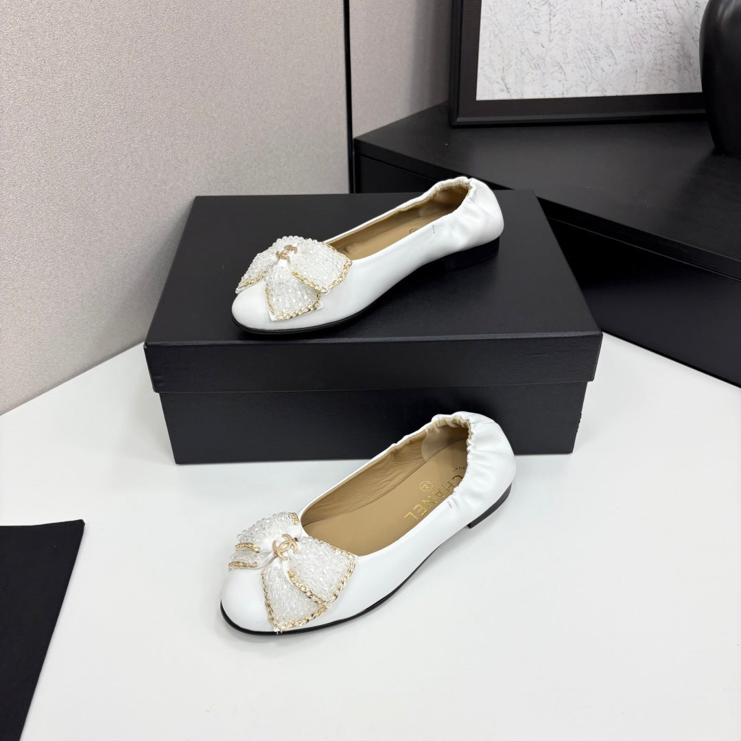 zCHANE.L 25 Diamond Ballet Flats White Sheepskin 331788