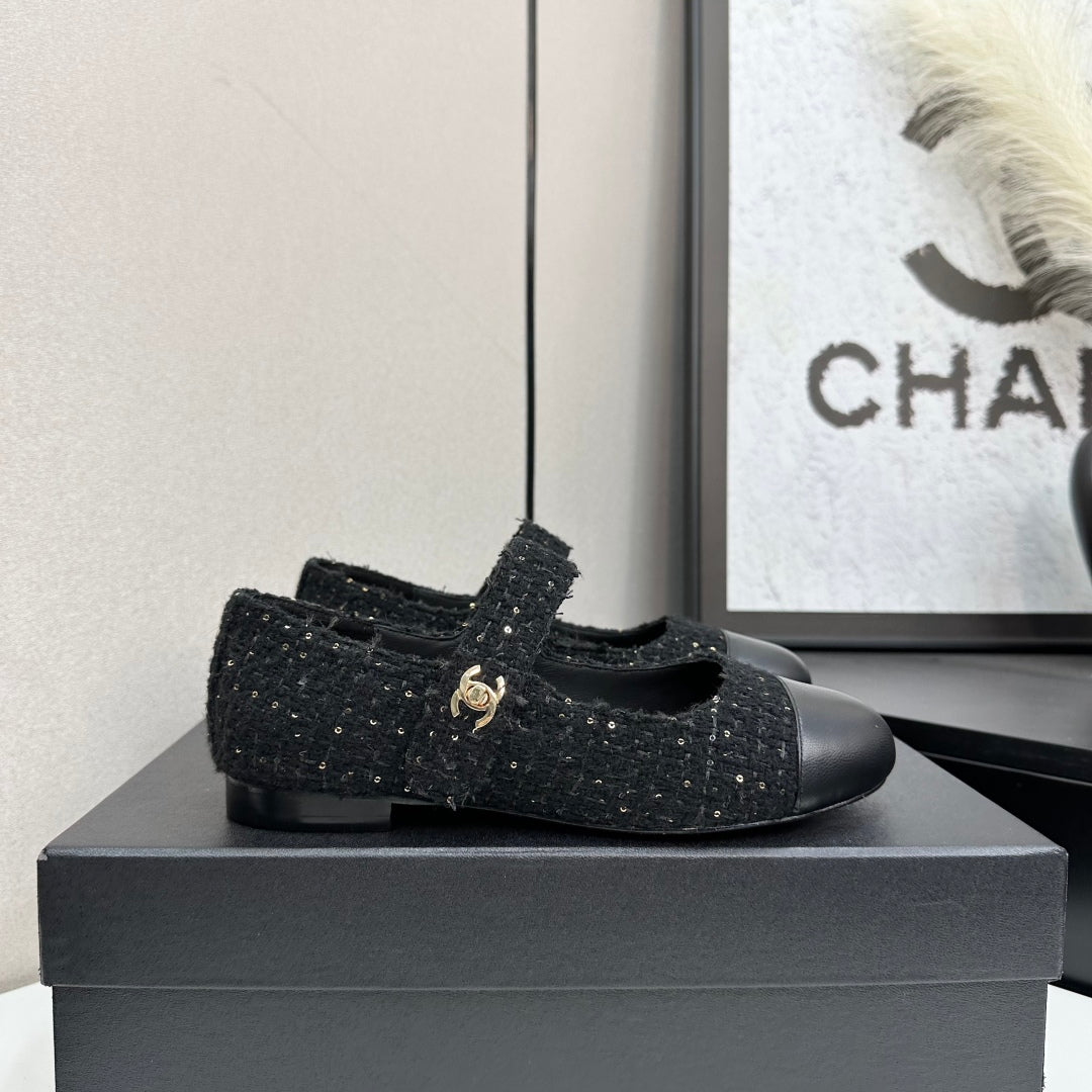 zCHANE.L 25 Mary Janes Black Tweed And Cowhide 352507