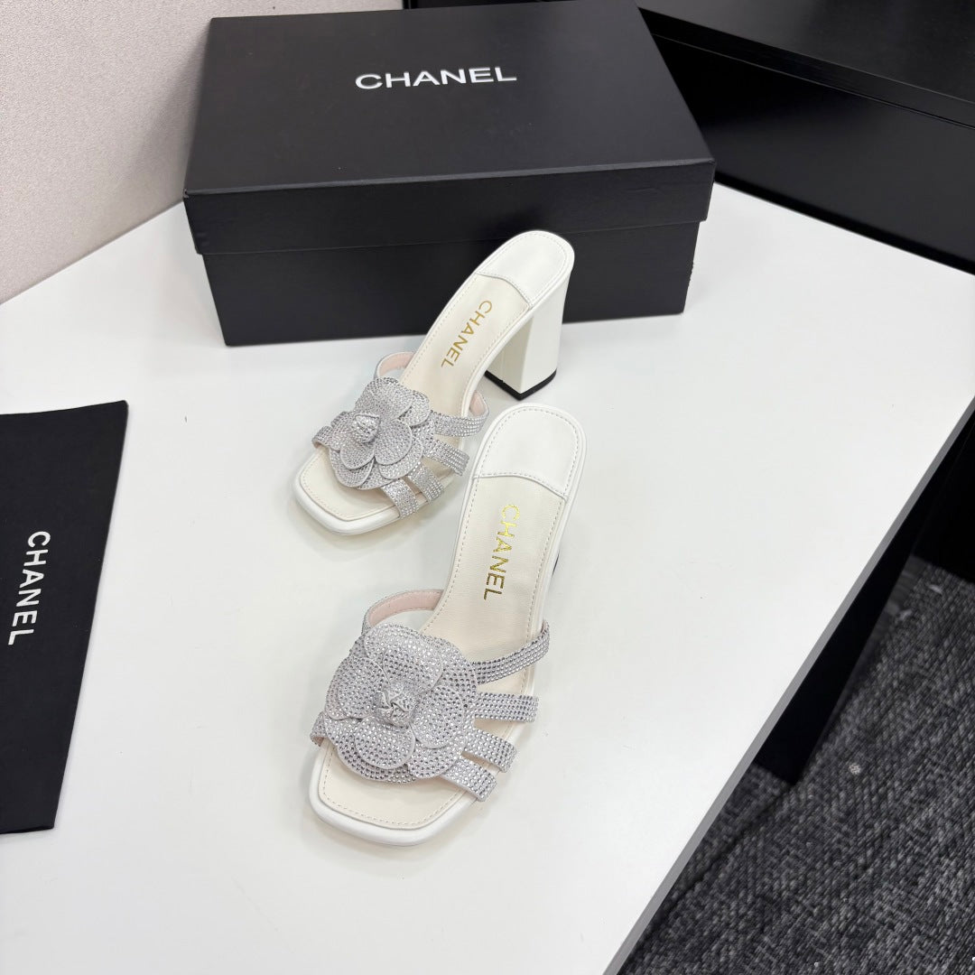 zCHANE.L 25 Camellia Open Heel Mule Sandals 90mm Silver Stone Grain And Sheepskin 368845