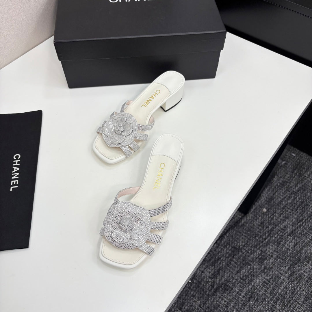 zCHANE.L 25 Camellia Open Heel Mule Sandals 50mm Silver Stone Grain And Sheepskin 368859