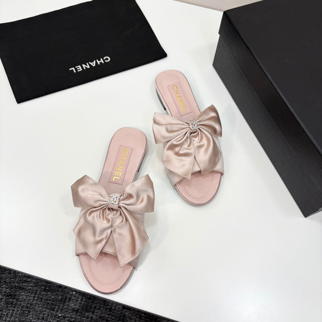 zCHANE.L 25 Big Bow Mule Pink Satin And Sheepskin 368864