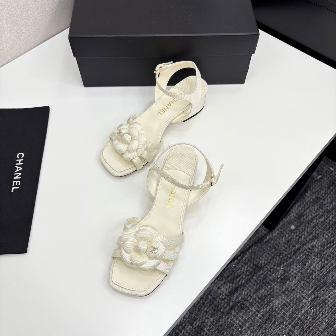 zCHANE.L 25 Camellia Open Heel Sandals 50mm Ivory Sheepskin And Fabric 368812