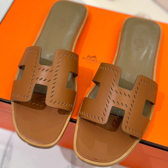 zHERME.S Oran Sandal Brown Perforate Cowhide 294874