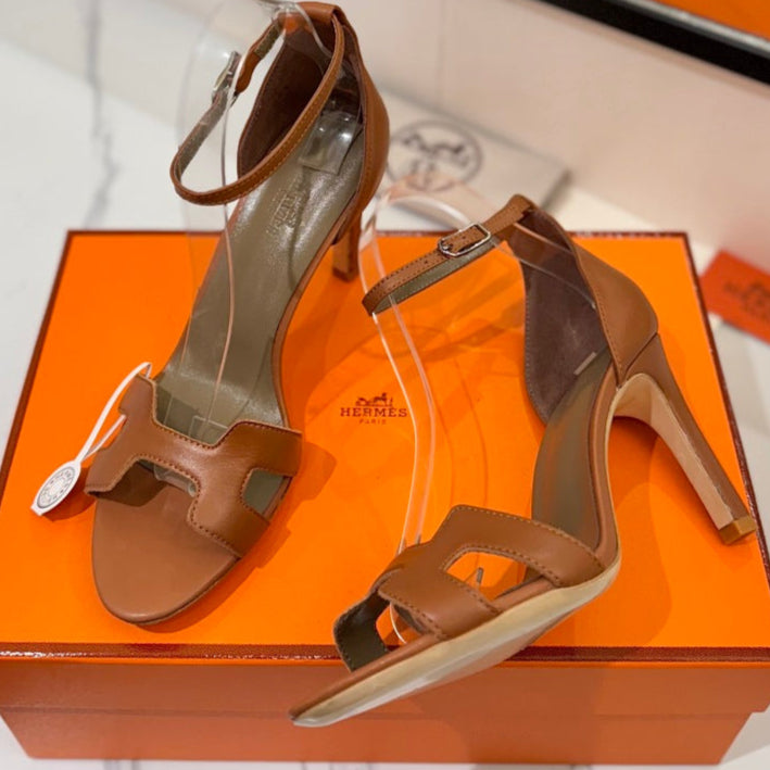 zHERME.S Joy 90Mm Heeled Sandals Brown Flat Cowhide 294921