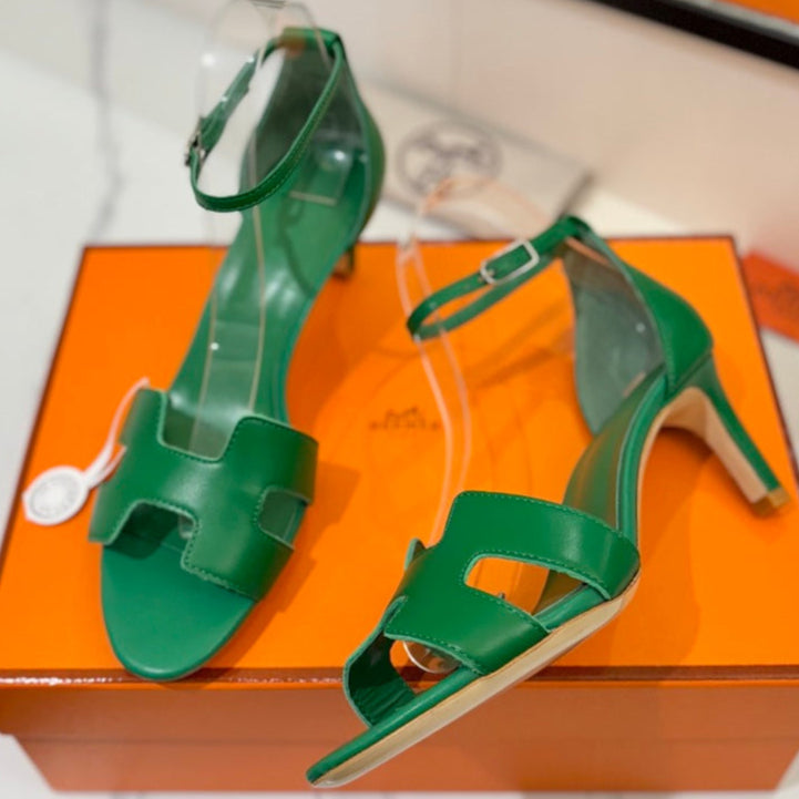 zHERME.S Joy 65Mm Heeled Sandals Green Flat Cowhide 294932